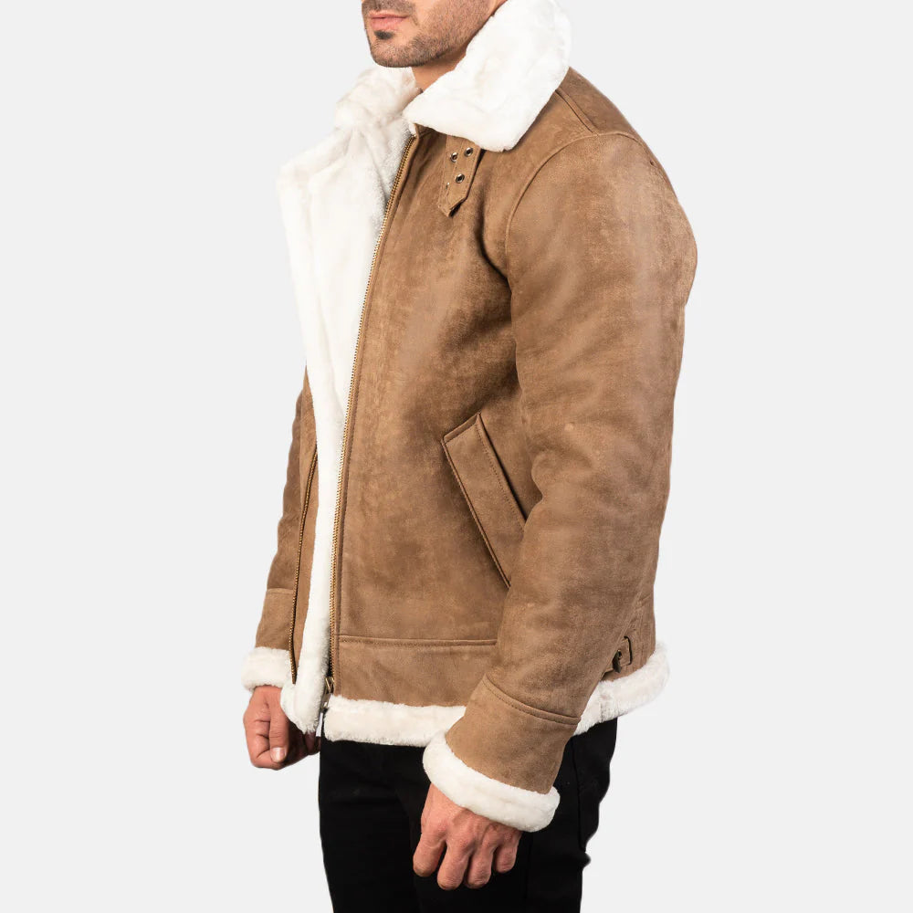 Francis B-3 Distressed Brown Leather Bomber Jacket for Men | Premium Genuine Shearling Aviator Jacket