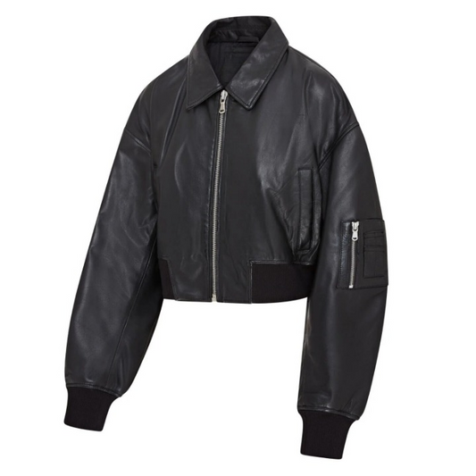 Warrington Women's Oversized Leather MA-1 Bomber Jacket | Premium Genuine Leather Outerwear