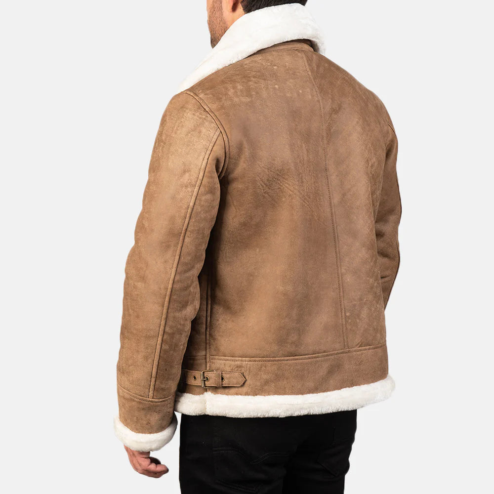 Francis B-3 Distressed Brown Leather Bomber Jacket for Men | Premium Genuine Shearling Aviator Jacket