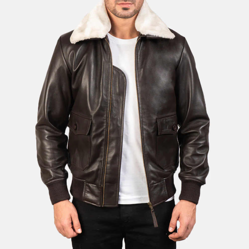 Airin G-1 Brown Leather Bomber Jacket for Men | Premium Genuine Leather Flight Jacket