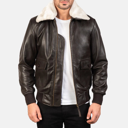 Airin G-1 Brown Leather Bomber Jacket for Men | Premium Genuine Leather Flight Jacket
