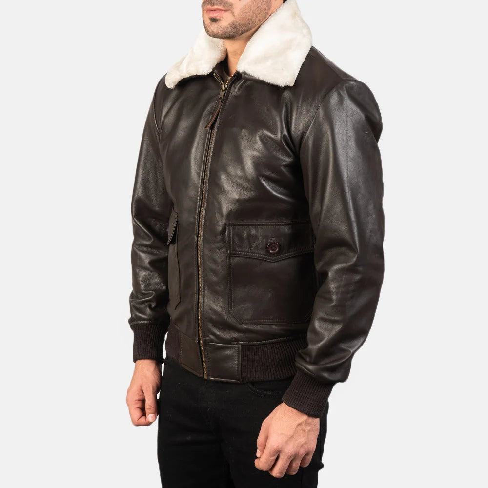 Airin G-1 Brown Leather Bomber Jacket for Men | Premium Genuine Leather Flight Jacket