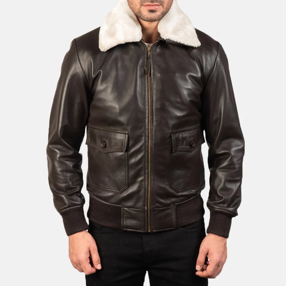 Airin G-1 Brown Leather Bomber Jacket for Men | Premium Genuine Leather Flight Jacket