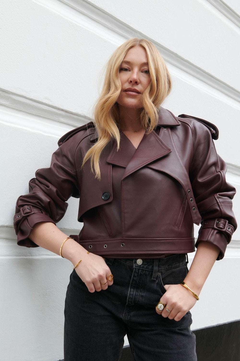 Christina Burgundy Leather Jacket for Women