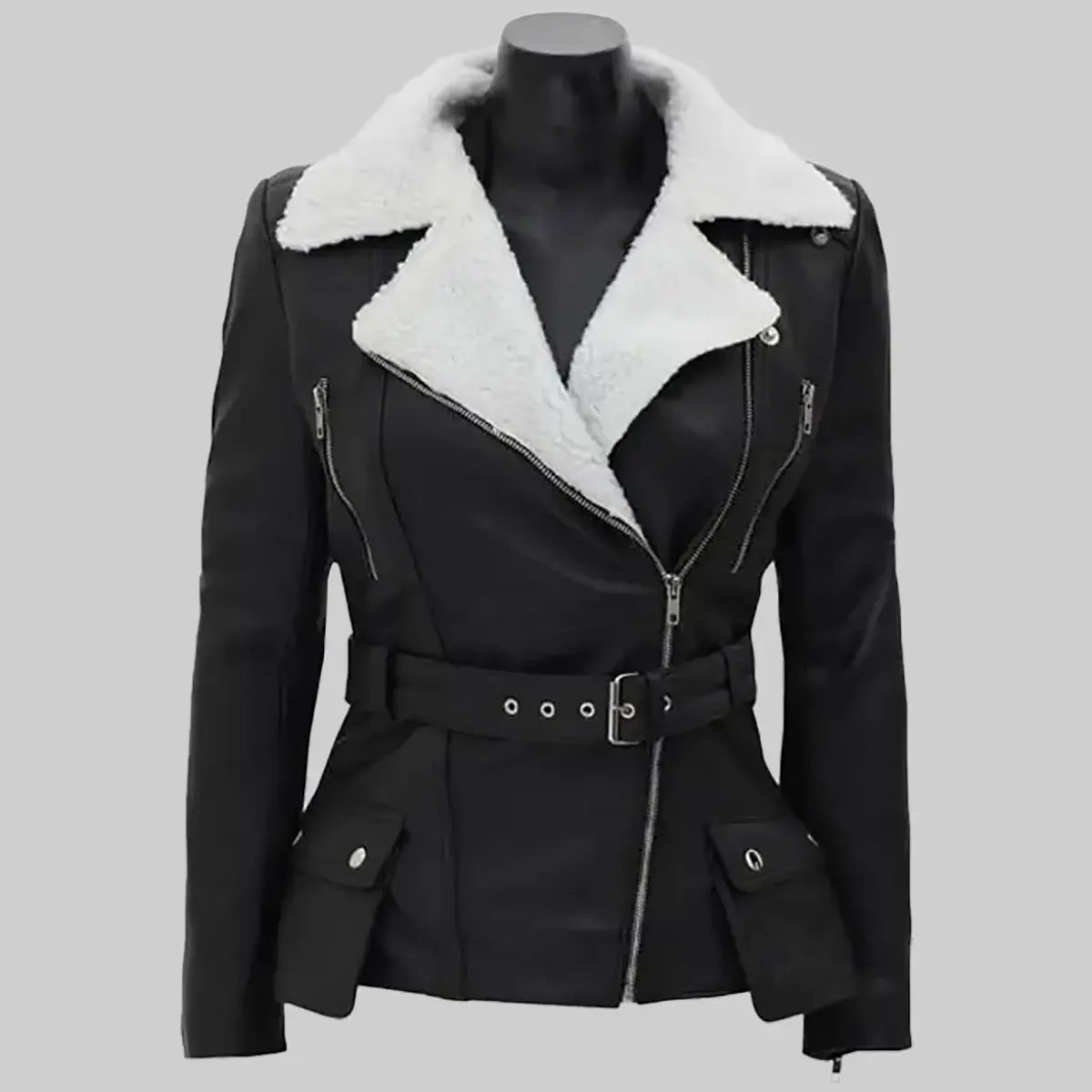 Daniels Women's Black Biker Shearling Leather Jacket | Premium Winter Moto Coat