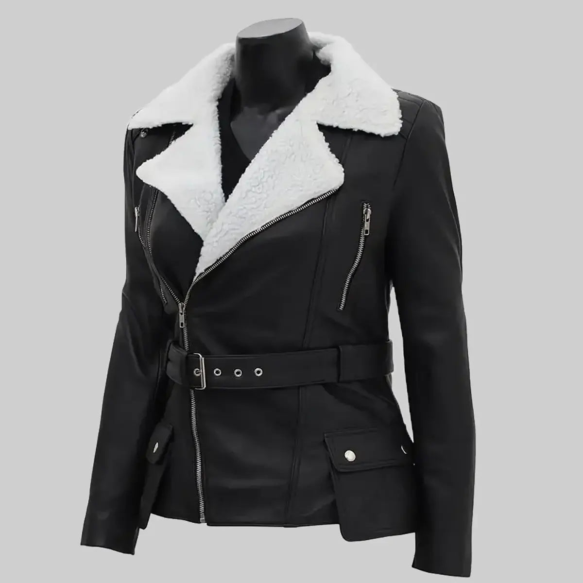 Daniels Women's Black Biker Shearling Leather Jacket | Premium Winter Moto Coat