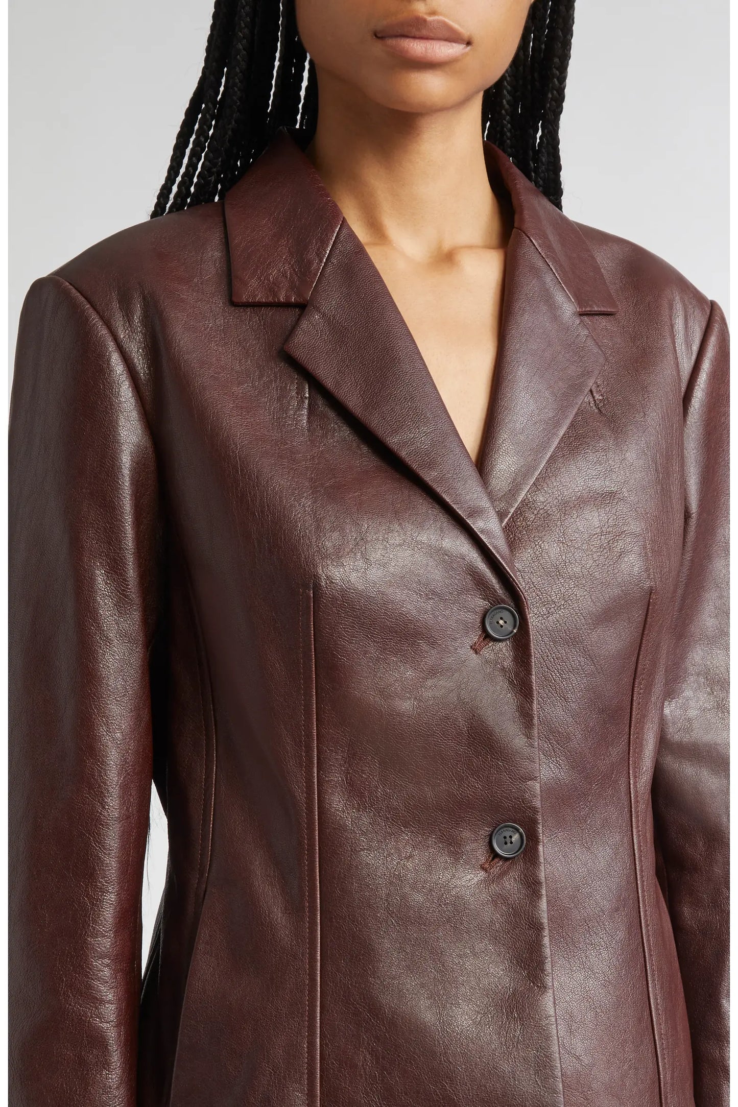 Women’s Brown Leather Blazer – Classic Tailored Fit