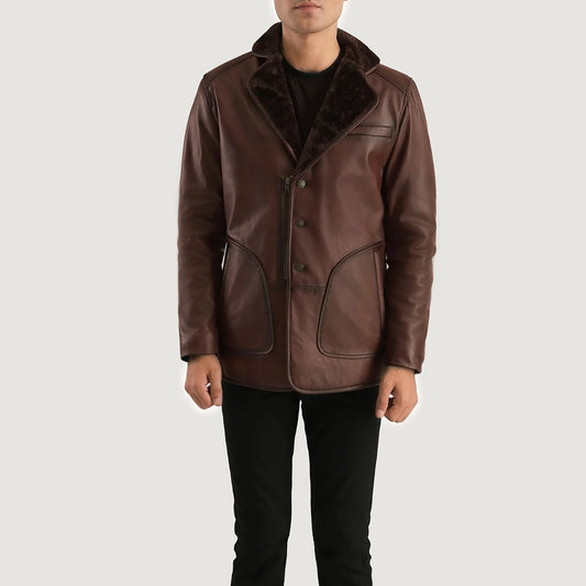 Rocky Brown Fur Leather Coat for Men | Premium Genuine Leather Winter Coat