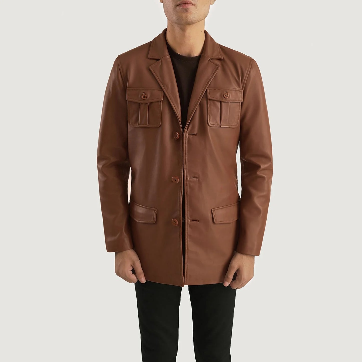 Ray Cutler Brown Leather Blazer for Men | Premium Genuine Leather Blazer