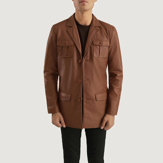 Ray Cutler Brown Leather Blazer for Men | Premium Genuine Leather Blazer