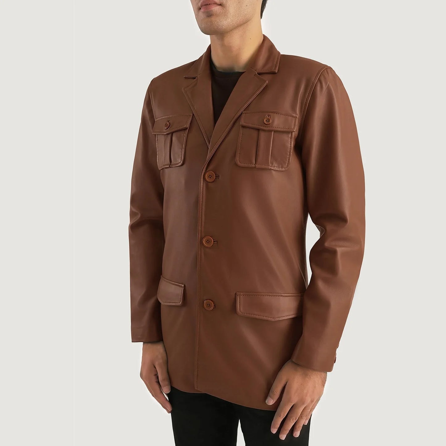 Ray Cutler Brown Leather Blazer for Men | Premium Genuine Leather Blazer