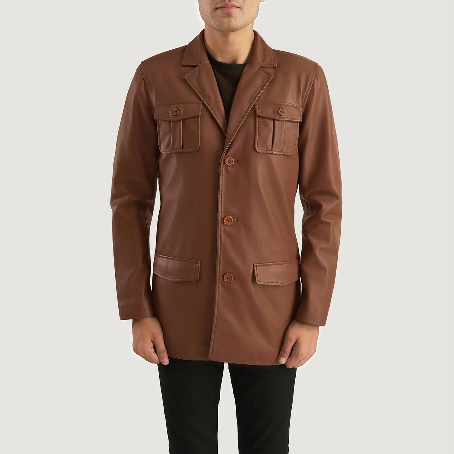 Ray Cutler Brown Leather Blazer for Men | Premium Genuine Leather Blazer