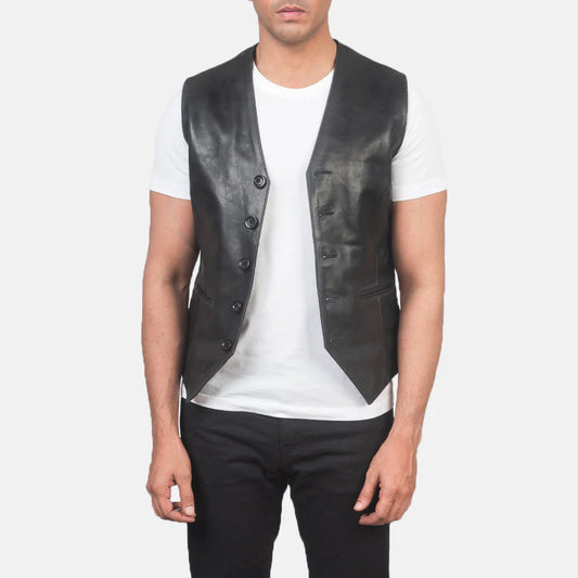 Auden Black Leather Vest for Men | Premium Genuine Leather Biker Vest