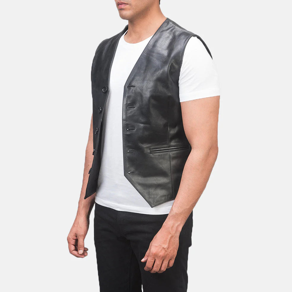 Auden Black Leather Vest for Men | Premium Genuine Leather Biker Vest