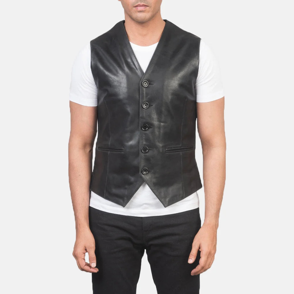 Auden Black Leather Vest for Men | Premium Genuine Leather Biker Vest