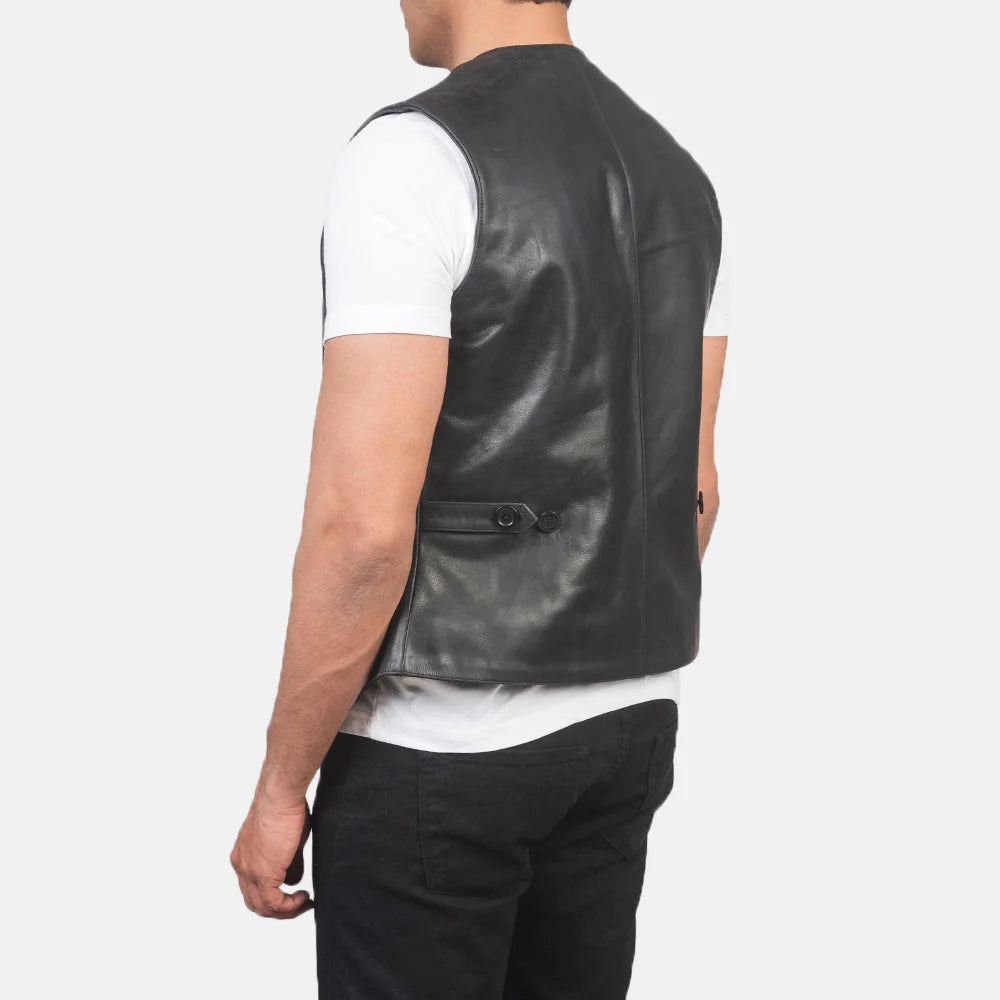 Auden Black Leather Vest for Men | Premium Genuine Leather Biker Vest