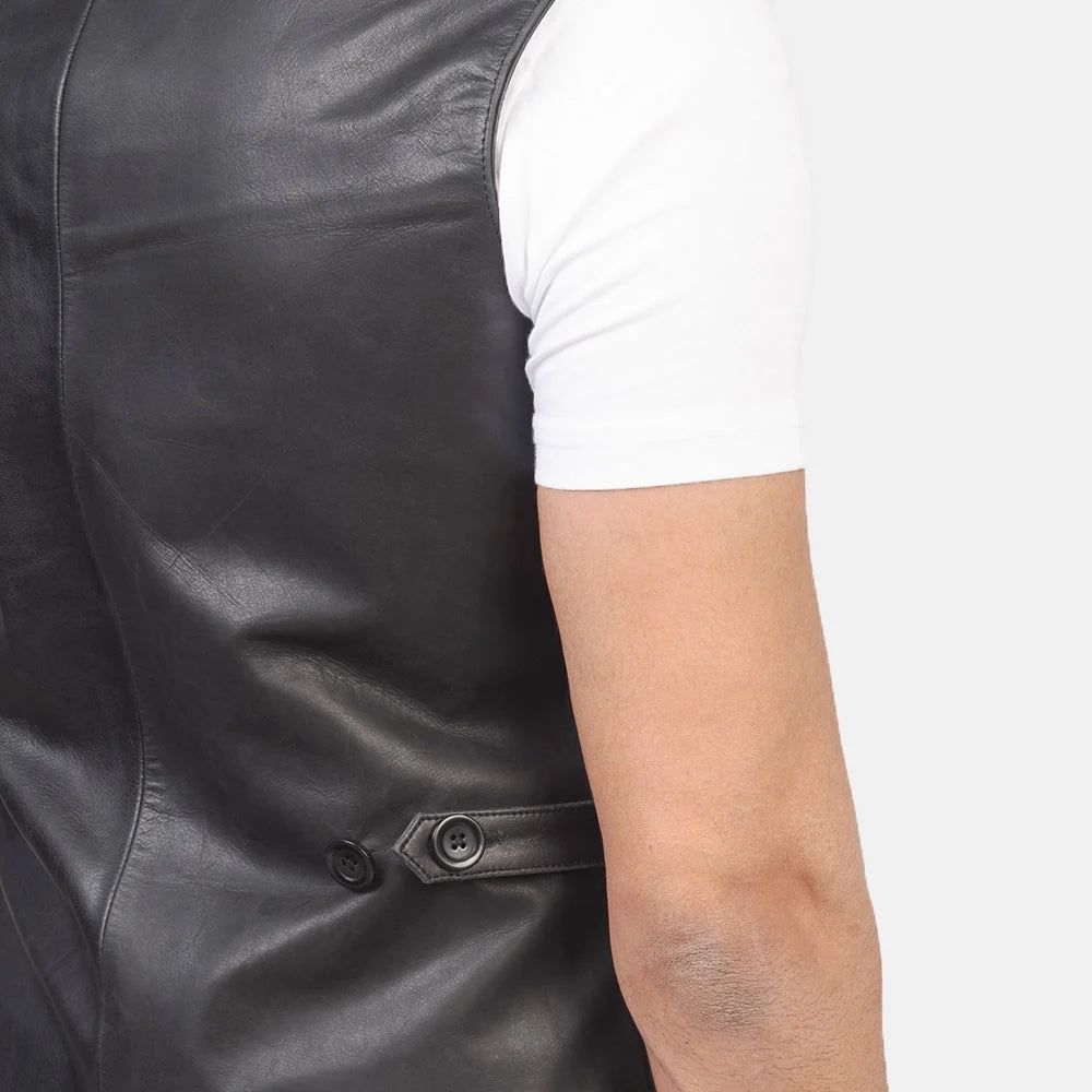 Auden Black Leather Vest for Men | Premium Genuine Leather Biker Vest