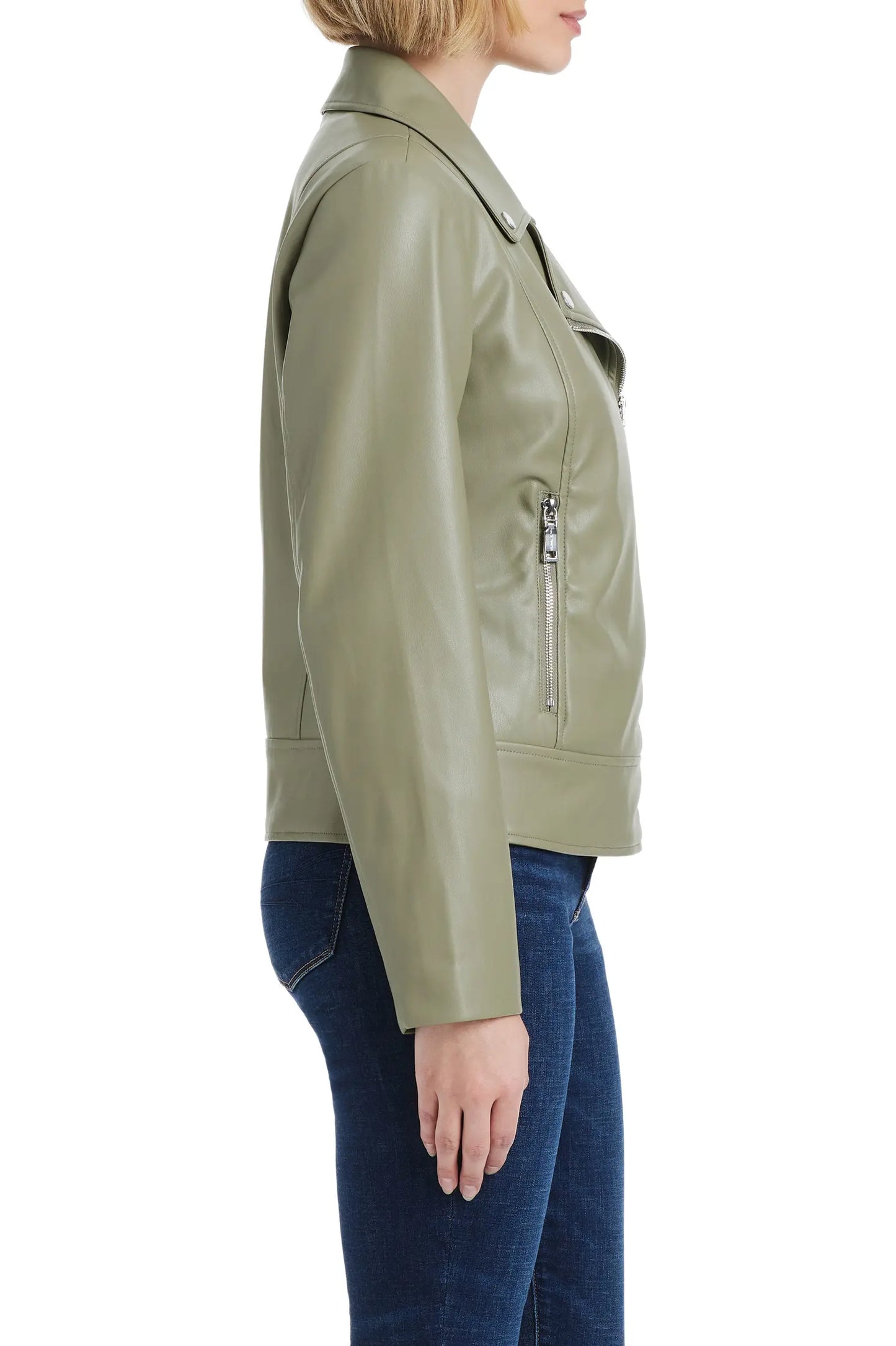 Olive Green Leather Bomber Jacket for Women – Modern & Effortless Style