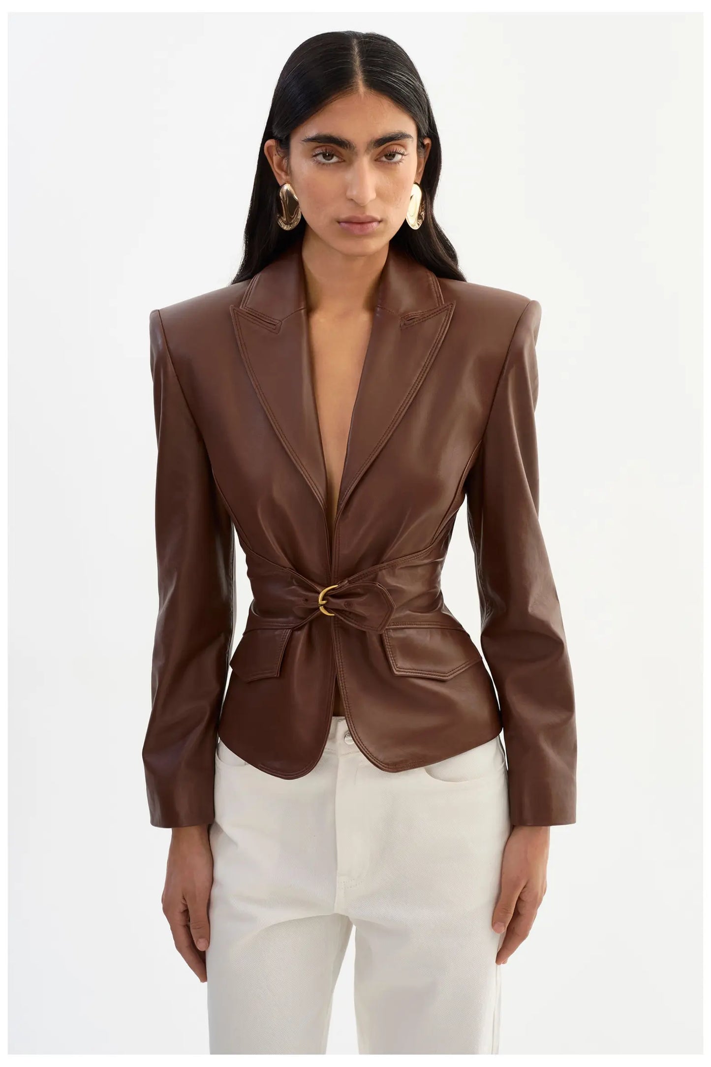 Women’s Leather Belted Blazer