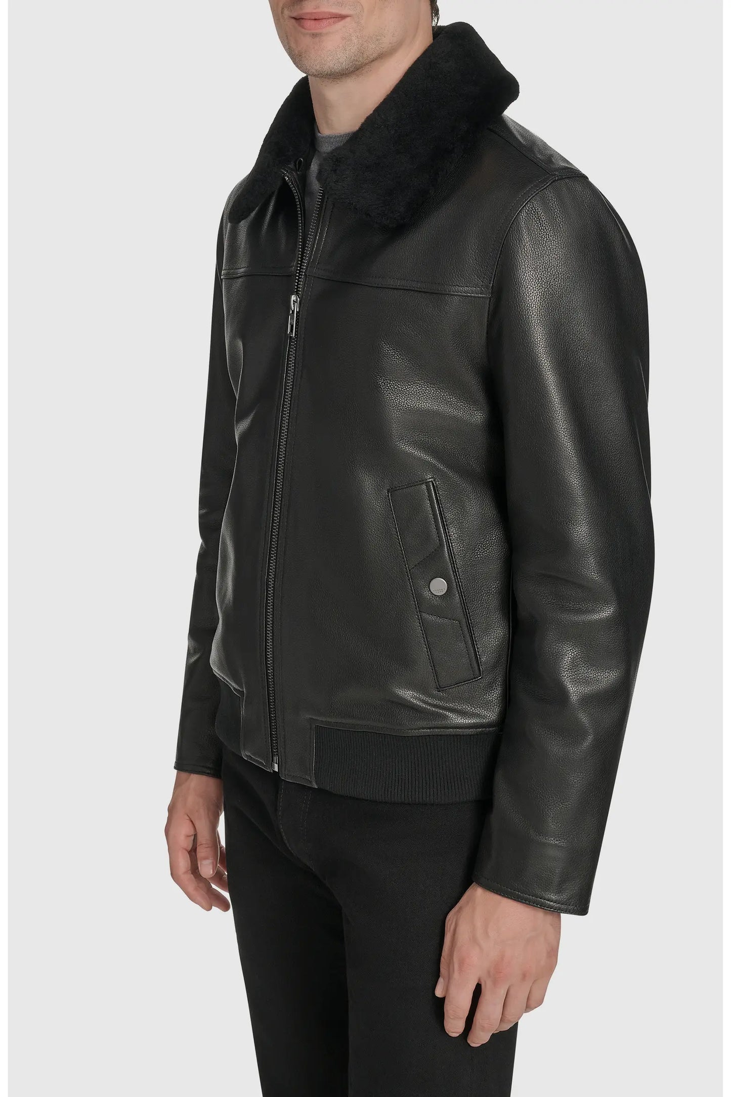 Men's Black Leather Aviator Jacket with Shearling Collar | Premium Flight Jacket