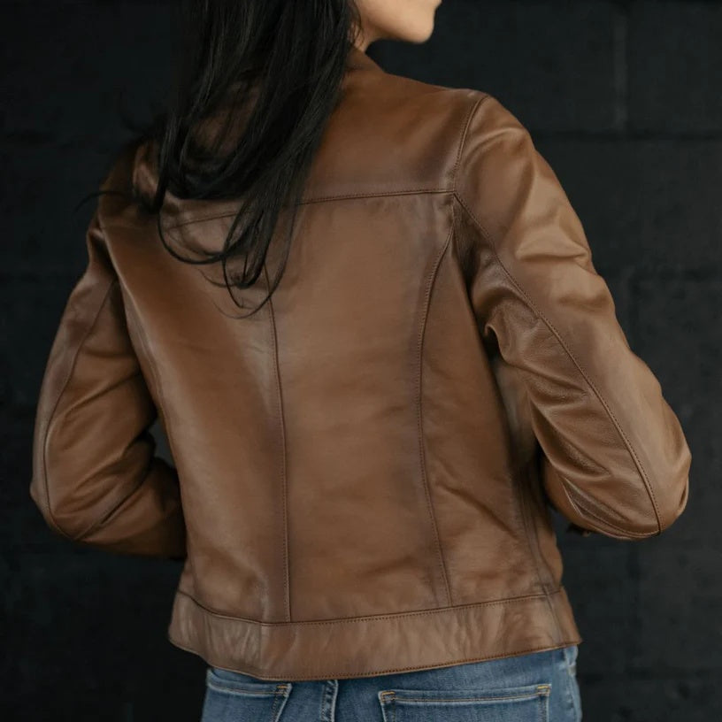 Women's Aviator Camel Leather Jacket | Premium Vintage Flight Bomber Jacket