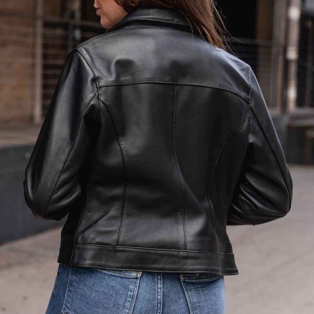 Women's Aviator Black Leather Jacket | Premium Vintage Flight Bomber Jacket
