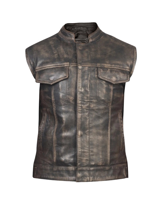 Distressed Brown Leather Vest for Men | Premium Genuine Leather Vintage Vest