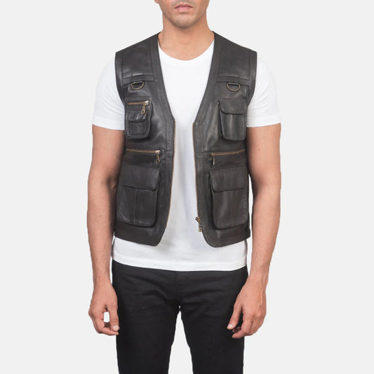 Safari Brown Leather Vest for Men | Premium Genuine Leather Biker Vest