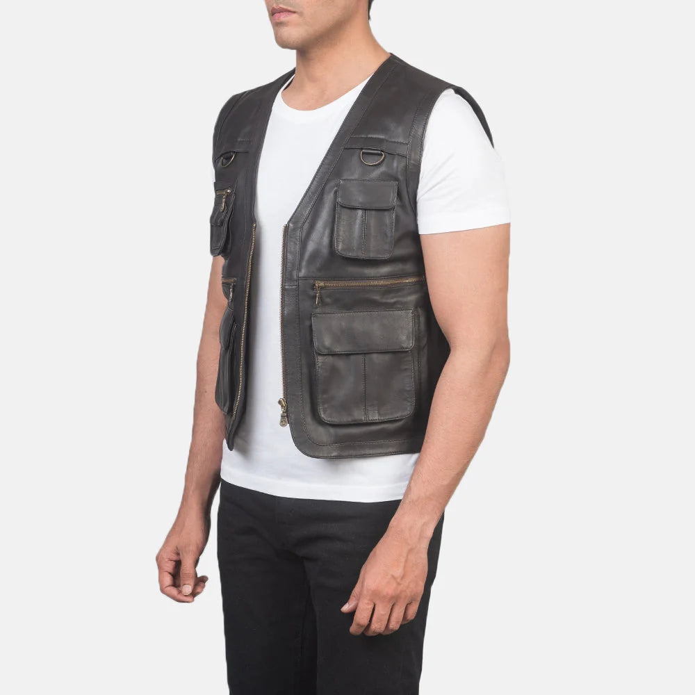 Safari Brown Leather Vest for Men | Premium Genuine Leather Biker Vest