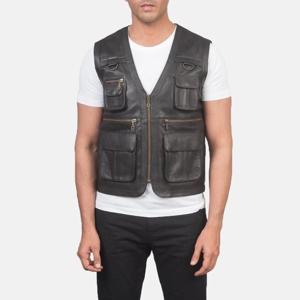 Safari Brown Leather Vest for Men | Premium Genuine Leather Biker Vest