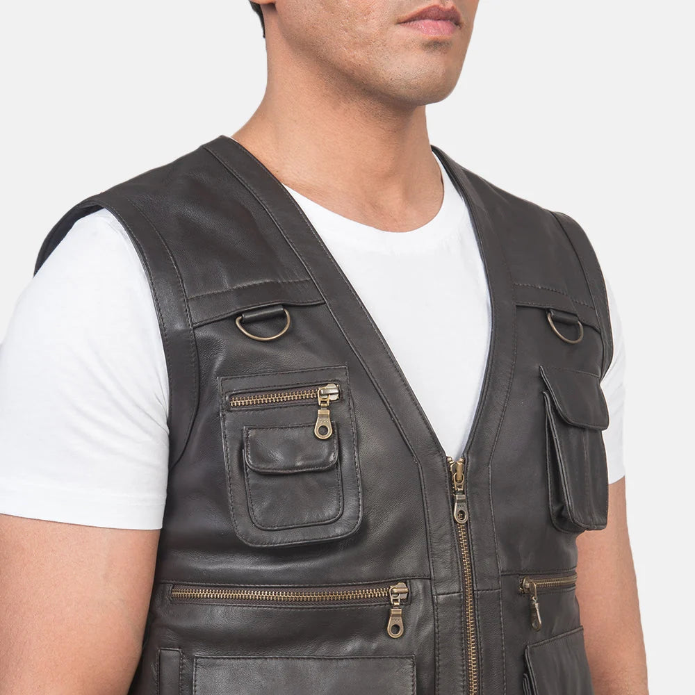 Safari Brown Leather Vest for Men | Premium Genuine Leather Biker Vest