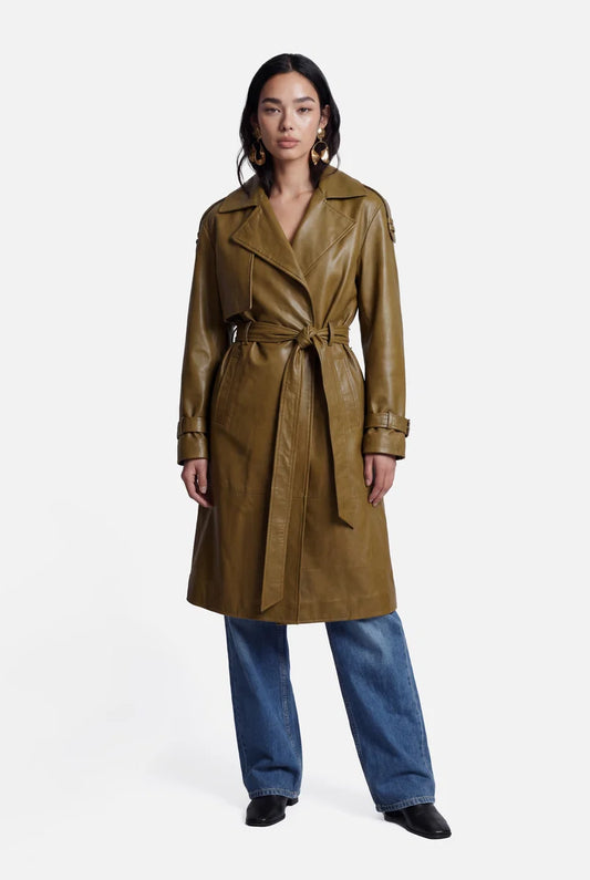Elegant Leather Trench Coat | Long Belted Outerwear