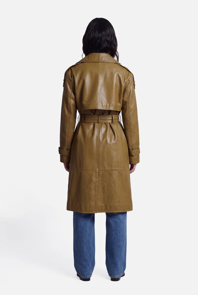 Elegant Leather Trench Coat | Long Belted Outerwear