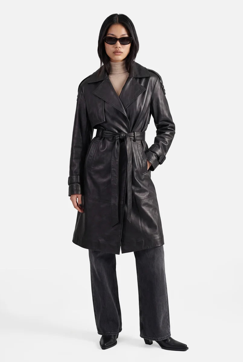 Premium Long Leather Coat | Modern Trench Style