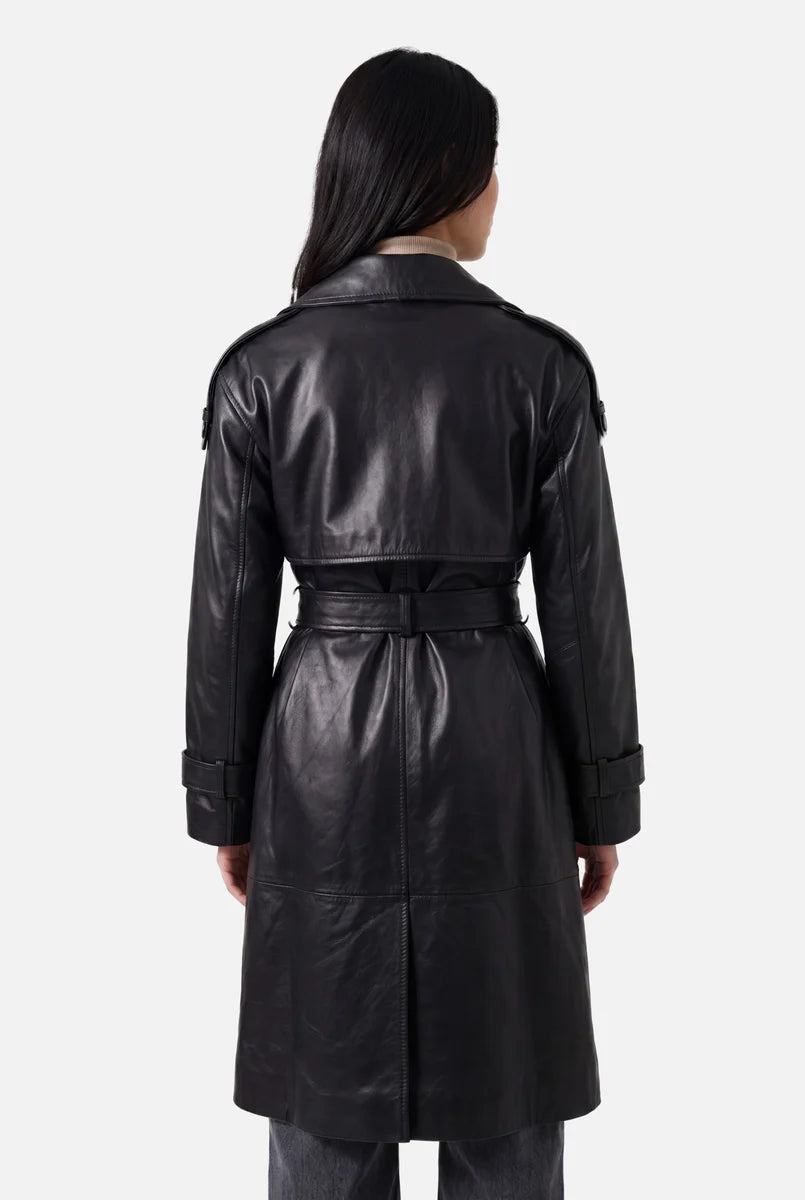 Premium Long Leather Coat | Modern Trench Style
