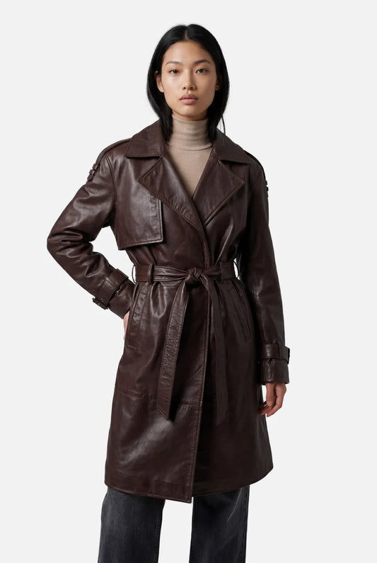 Luxury Long Leather Trench Coat | Belted Classic Outerwear