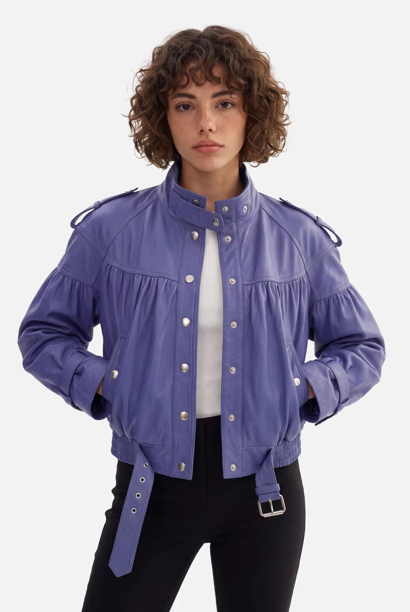 Purple Bomber Jacket for Women | Stylish Leather Jacket