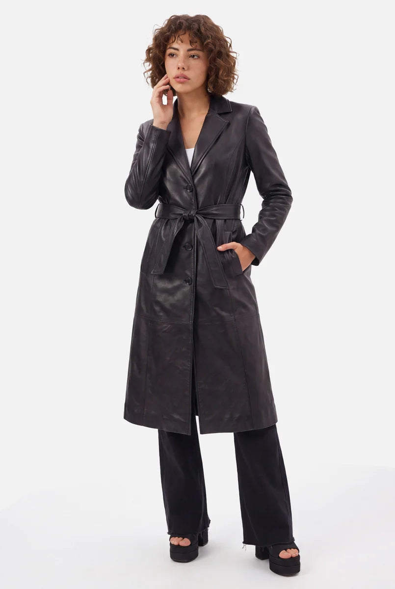 Premium Genuine Leather Trench Coat | Long Classic Coat