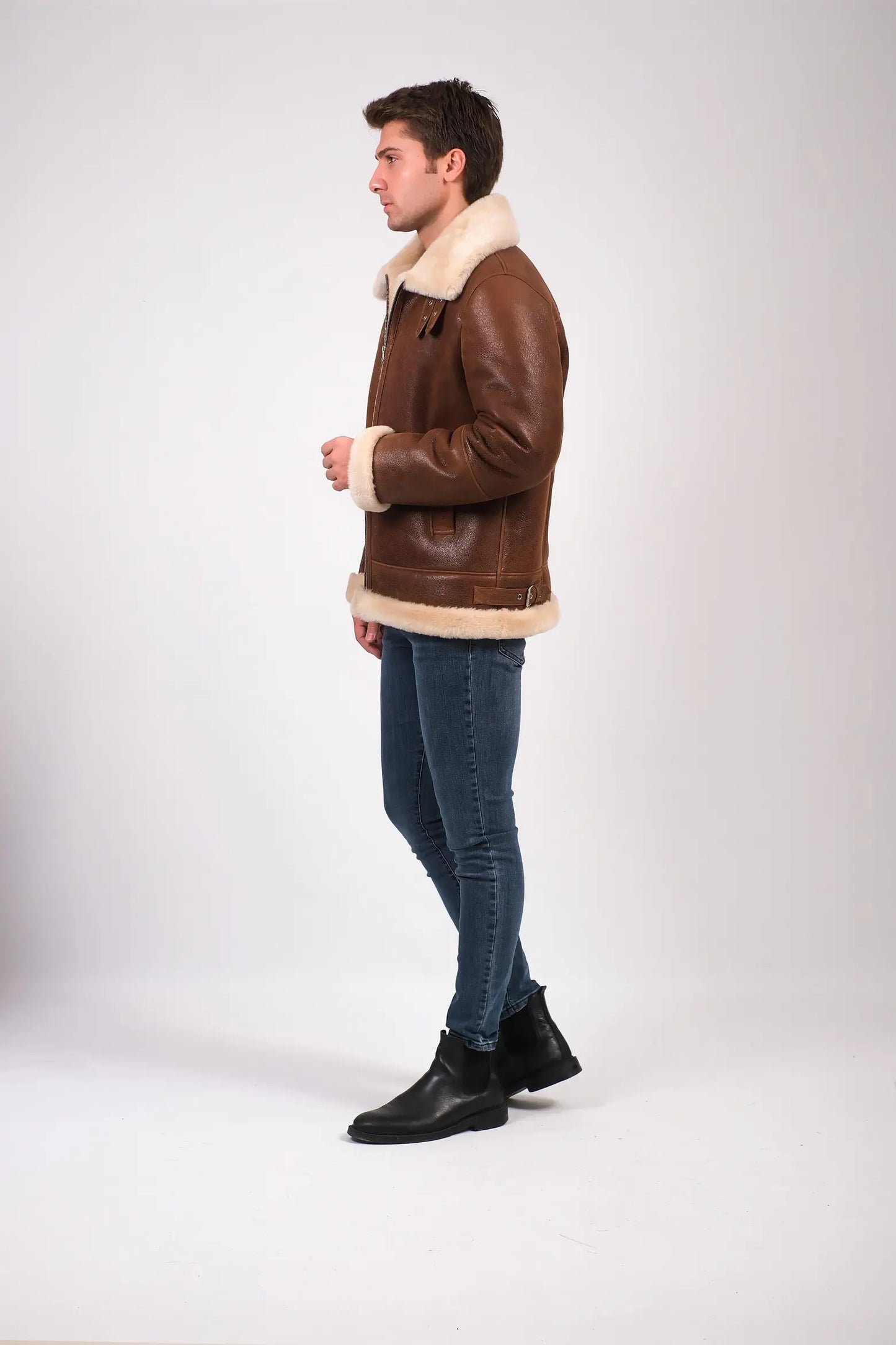 Men's Leather Shearling Aviator Jacket | Premium Genuine Leather Flight Jacket