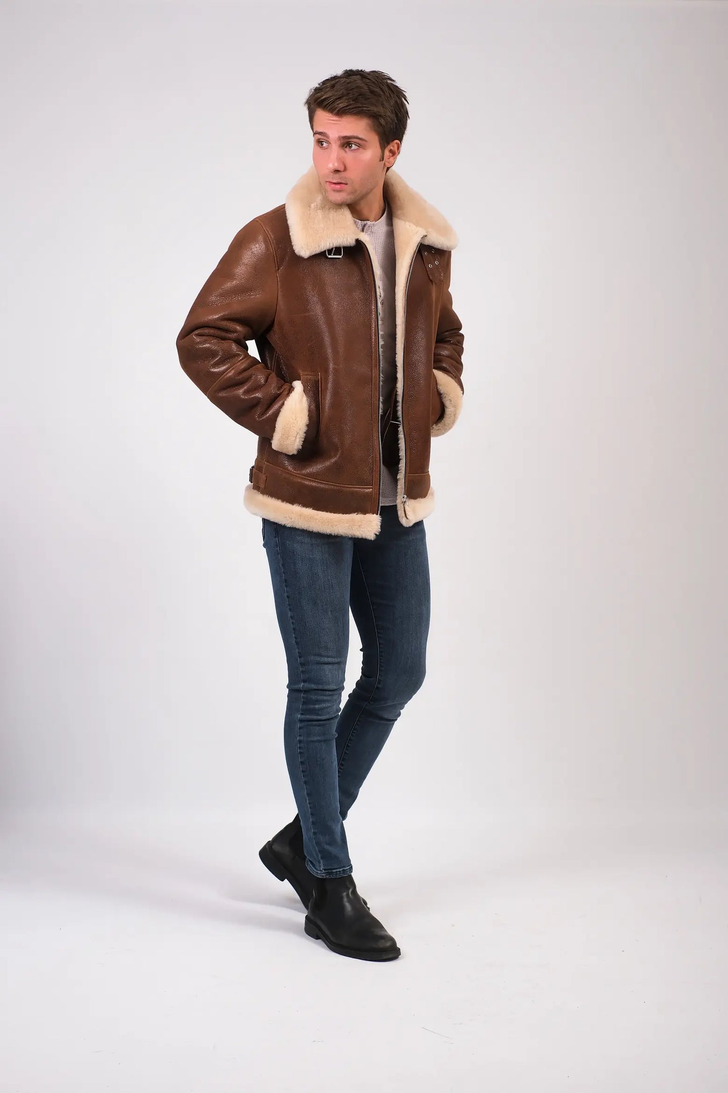 Men's Leather Shearling Aviator Jacket | Premium Genuine Leather Flight Jacket