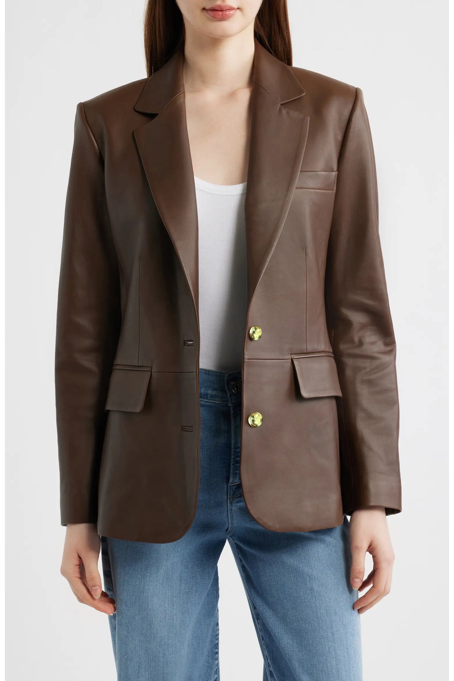 Women's Brown Real Leather Blazer | Premium Genuine Leather Tailored Jacket