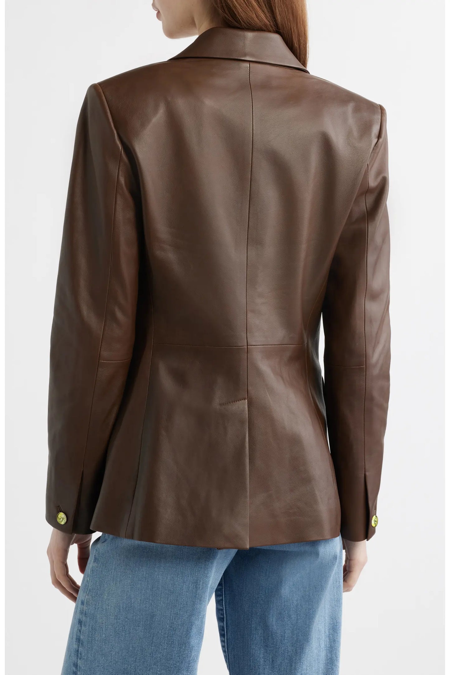 Women's Brown Real Leather Blazer | Premium Genuine Leather Tailored Jacket
