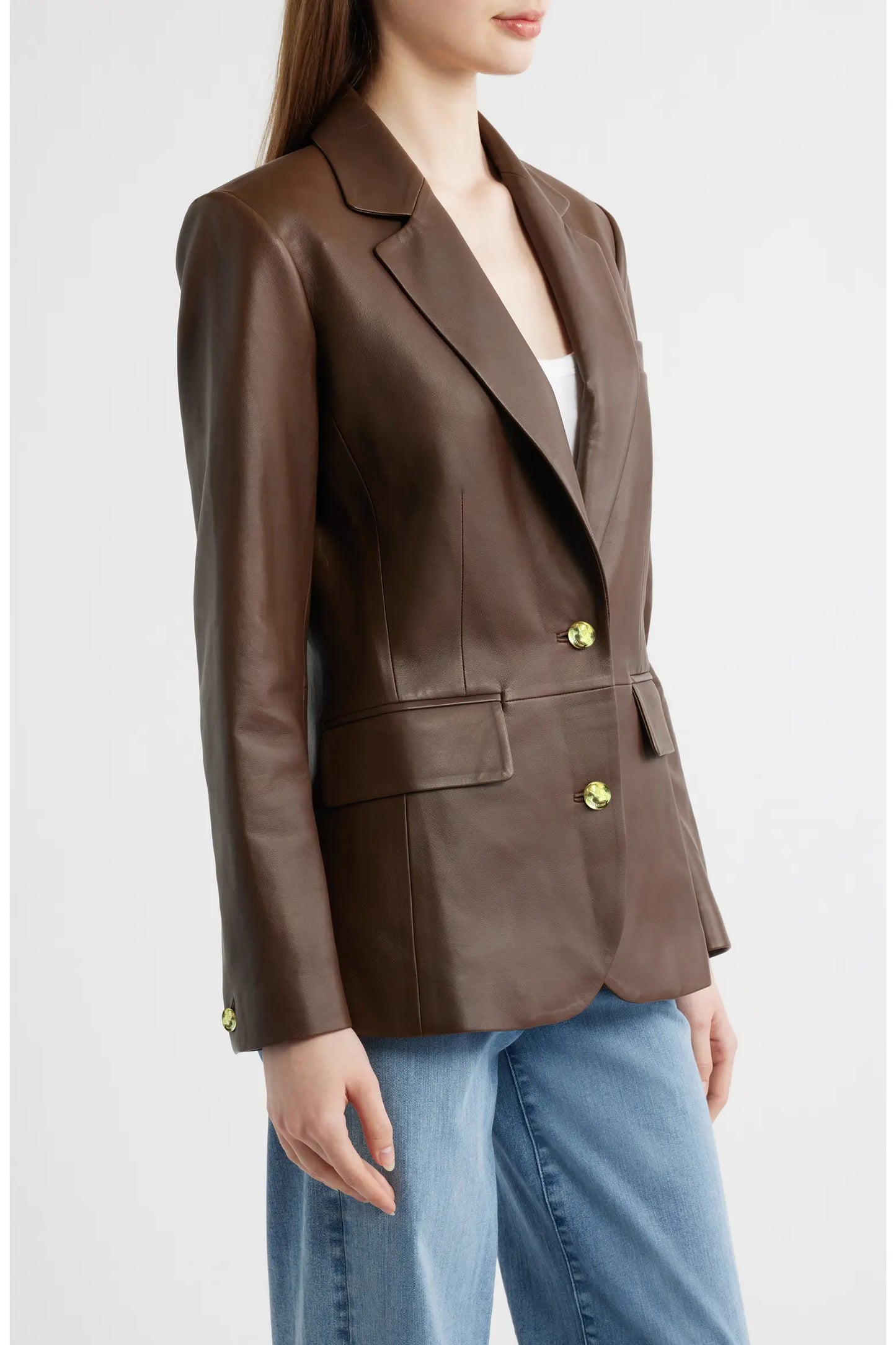 Women's Brown Real Leather Blazer | Premium Genuine Leather Tailored Jacket