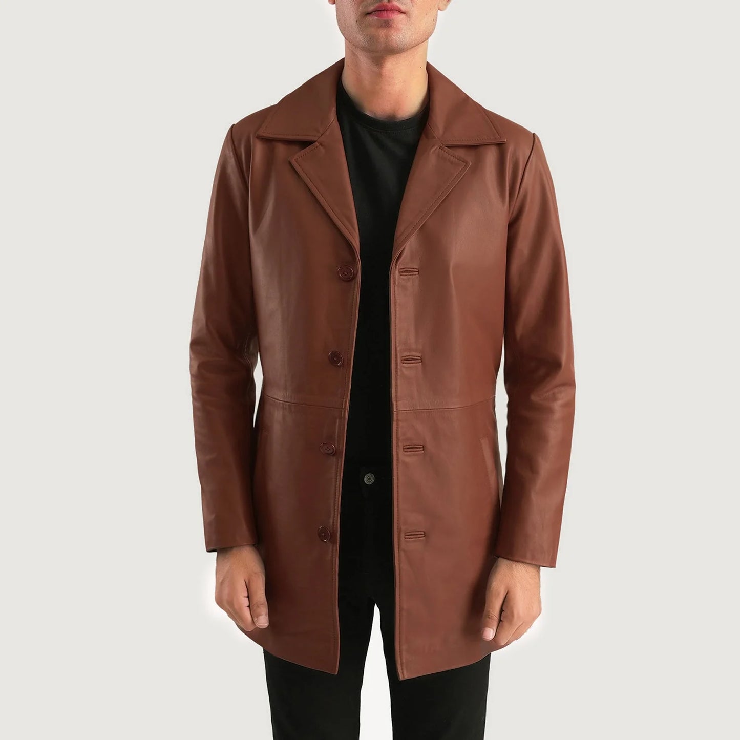 Classmith Brown Leather Coat for Men | Premium Genuine Leather Long Coat