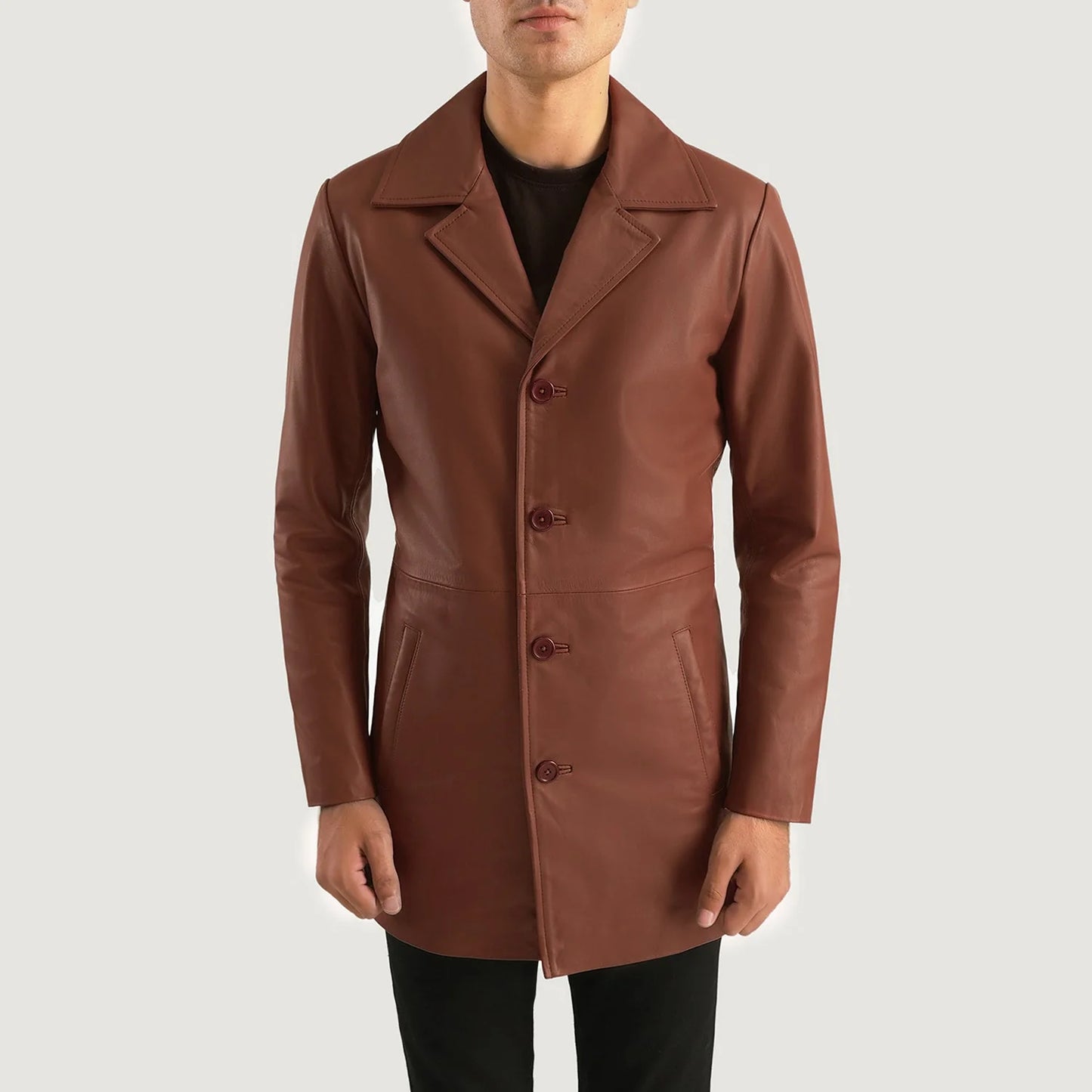 Classmith Brown Leather Coat for Men | Premium Genuine Leather Long Coat
