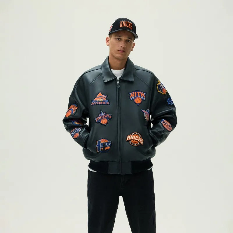 Kith x Avirex-Inspired Leather Varsity Jacket | Premium Genuine Leather Bomber Jacket