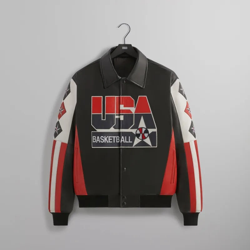 Kith USA Basketball Leather Varsity Jacket| Premium Genuine Leather Bomber Jacket