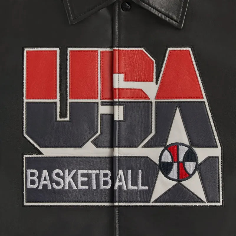 Kith USA Basketball Leather Varsity Jacket| Premium Genuine Leather Bomber Jacket