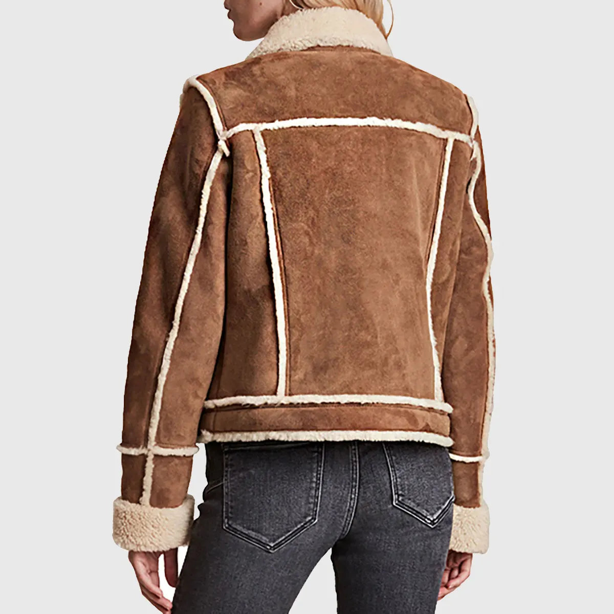 Laura Women's Brown Shearling Leather Trucker Jacket | Premium Winter Coat