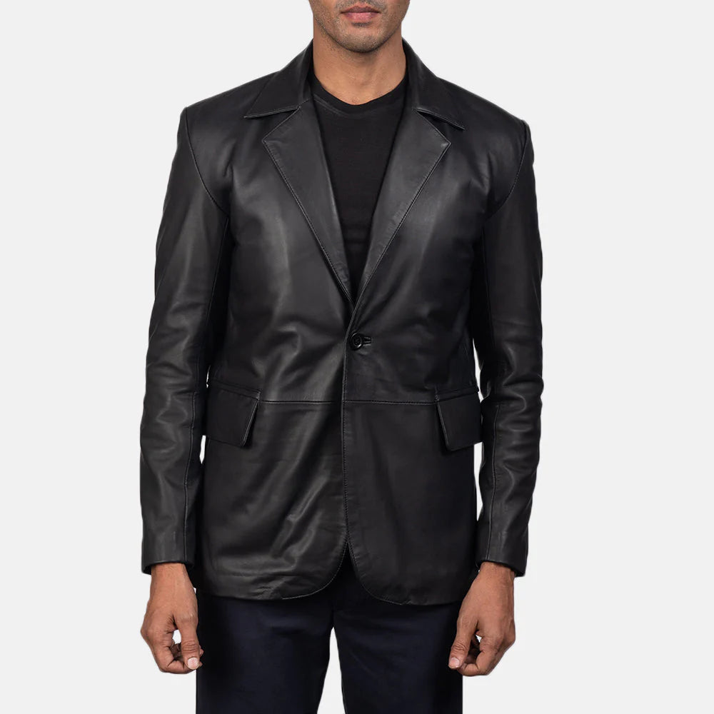 Daron Black Leather Blazer for Women | Premium Genuine Leather Blazer
